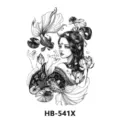 Autocollant de tatouage temporaire étanche avec un superbe motif de femme asiatique et lotus. - Geisha et Poisson Rouge (HB-541X)