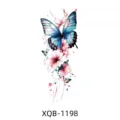 Waterproof temporary body tattoo sticker featuring blue butterfly and vibrant watercolor floral art. - Blue Butterfly Floral Ink Splatter Style (XQB-1198)
