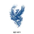 Herbal juice temporary tattoo sticker featuring blue phoenix and floral design for body art. - Phoenix and Flowers (GZ-1411) / 110*180mm