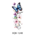 Temporary tattoo sticker featuring a blue butterfly and floral vine design, waterproof art. - XQB-1248