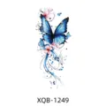 Waterproof blue butterfly temporary tattoo sticker with floral watercolor design for art. - XQB-1249