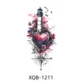 Waterproof temporary tattoo sticker featuring lighthouse heart and compass design for arm body art. - Watercolor Compass Heart Floral Style (XQB-1211)
