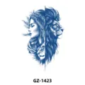 Herbal juice temporary tattoo sticker, European animal totem lion and woman design half arm. - Lion and Female Profile (GZ-1423) / 110*180mm