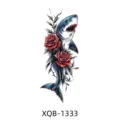 Shark and red rose temporary tattoo sticker, colorful arm body art sticker design for men women. - Shark Rose Style (XQB-1333)