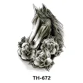 Black and white horse and rose tattoo sticker, temporary forearm body art design. - TH-672