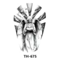 Black and white angel tattoo sticker, creative arm tattoo design with dove and sunburst motif. - TH-675