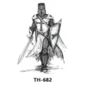 Black and white medieval knight temporary tattoo sticker sketch design product variant. - TH-682