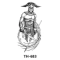 Spartan warrior temporary tattoo sticker black and white sketch arm body art design - TH-683