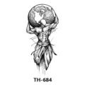 Black and white Atlas earth tattoo sticker temporary arm body art design for men and women - TH-684