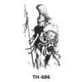 Black and white temporary tattoo sticker featuring warrior design for arm body art decor. - TH-686