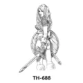Temporary tattoo sticker black and white female warrior sword and shield body art design - TH-688