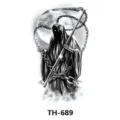 Waterproof temporary tattoo sticker grim reaper scythe design black arm body art transfer - TH-689