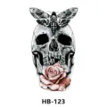 Wasserdichter temporärer TattoosAufkleber mit Totenkopf Motten und Rosen Design für Körperkunst. - HB-123 / 210*148mm