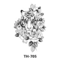 Adesivo per tatuaggio temporaneo tigre peonia schizzo in bianco e nero per braccio arte. - TH-705
