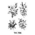 Foglio di adesivi per tatuaggi temporanei neri con motivi floreali, farfalla e pugnale. - TH-706