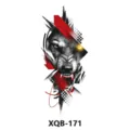 Fierce wolf temporary tattoo sticker with geometric red and black abstract art design for body art. - Deconstructed Wolf (XQB-171)