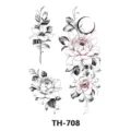 Foglio di tatuaggi temporanei floreali con eleganti schizzi di rose e luna per il corpo. - TH-708
