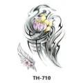 Adesivo per tatuaggio temporaneo impermeabile con fiore di loto e piuma per arte corporea. - TH-710