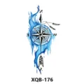 Water transfer temporary tattoo sticker featuring blue watercolor compass and feather design. - Blue Compass and Feather (XQB-176)