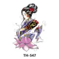 Adesivo tatuaggio temporaneo geisha giapponese colorato loto floreale arte corporea SKU - Stile Adesivo Tatuaggio (TH-547) / 210x148mm
