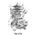 Tatuaggio temporaneo con pagoda rosa e pistola, adesivo per tatuaggio da braccio a schizzo. - TH-713