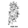 Waterproof black and white floral tattoo sticker, realistic lotus line art body art design. - XQB-264