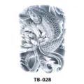 Autocollant de tatouage temporaire traditionnel japonais carpe koi et fleur de lotus. - Motif de Carpe et Lotus Japonais (TB-028)