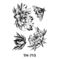 Foglio di adesivi per tatuaggi temporanei in bianco e nero con peonia, falena e occhio. - TH-715