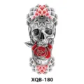 Waterproof temporary tattoo sticker featuring gothic skull and vibrant red rose body art. - Skull Rose Mandala (XQB-180)