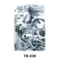 Autocollant de tatouage temporaire loup crâne et femme pour dos complet art corporel - Motif de Loup et Crâne (TB-030)