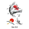 Adesivo per tatuaggio temporaneo gru giapponese, variante di body art in bianco e nero. - TH-717