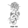 Black and white temporary tattoo sticker featuring fantasy unicorn and mermaid design sku - Unicorn Mermaid (XQB-183)