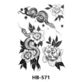 Dark style sketch snake and peony flower temporary tattoo sticker sheet for body art. - Snake and Peony (HB-571)