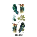 autocollant de tatouage temporaire 3d imperméable oiseau réaliste branche art corporel - 3D-032