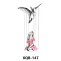 Adesivo per tatuaggio temporaneo impermeabile con colibri e donna in abito rosso. - XQB-147