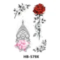 Temporary tattoo sticker sheet floral rose mandala design waterproof body art variant one - Red Rose and Mandala (HB-579X)
