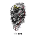 Skull butterfly temporary tattoo sticker, gothic dark style black white body art design. - TH-694