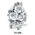 Black and white rose temporary tattoo sticker sheet featuring floral line art design for arms. - TH-696