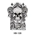 Wasserdichter temporärer Tattoosticker mit gotischem Totenkopf und Hörnern in schwarz. - HB-128 / 210*148mm