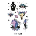 Temporary tattoo sheet featuring mystical unicorn, bull skull and boho design elements. - TH-424 / 210*148mm