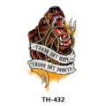 Waterproof temporary tattoo sticker featuring ferocious beast bear design and vintage lettering. - TH-432 / 210*148mm