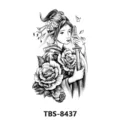 Waterproof temporary tattoo sticker featuring an Asian woman with sword and peony design. - Sword Woman Style (TBS-8437)
