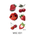 Waterproof temporary tattoo stickers featuring realistic strawberries, cherries, and red lips. - WSC-031