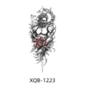 Waterproof temporary tattoo sticker with Greek warrior and red flower design for arm decor. - Ancient Greek God of War Red Flower Style (XQB-1223)