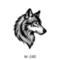 Autocollant de tatouage temporaire de tête de loup noir minimaliste, design artistique. - W-240 / 60*80mm