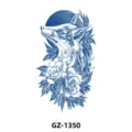 Autocollant de tatouage temporaire aux herbes avec un design détaillé de renard et de pivoine en bleu. - GZ-1350 / 110*180mm