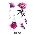Foglio di adesivo per tatuaggio temporaneo con fiori ad acquerello, design floreale rosa viola. - TH-721