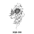 Adesivo per tatuaggio temporaneo con girasole e farfalla in bianco e nero per braccio - XQB-590