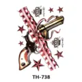 Adesivo per tatuaggio temporaneo con trasferimento d'acqua con pistola revolver e stelle per braccio. - TH-738