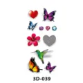 Autocollant de tatouage temporaire imperméable papillon 3D coloré colibri art corporel - 3D-039